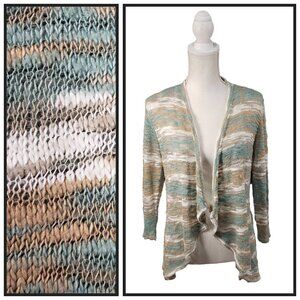 CB established 1962 Large Open Knit Cardigan Blue Tan Lightweight Boho